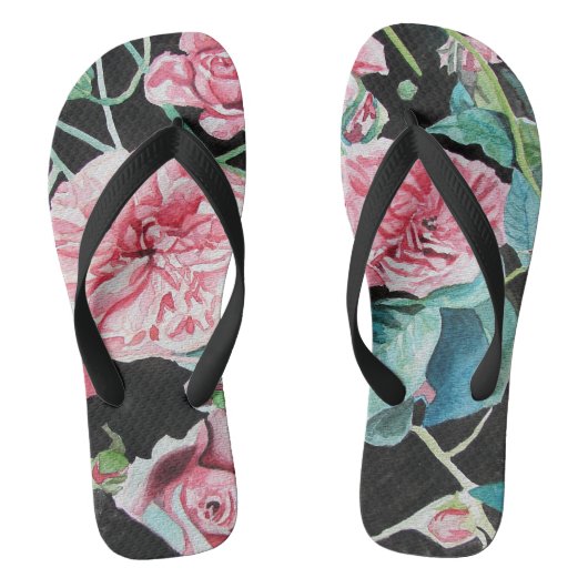 Roze rozen Roos bloemen waterverf Thames Teenslippers (Voetbed)