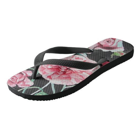 Roze rozen Roos bloemen waterverf Thames Teenslippers (Schuin)