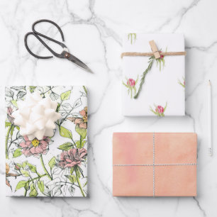 Roze rozen roosknop bloemen meloen oranje inpakpapier vel