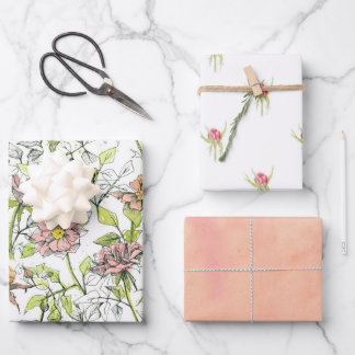 Roze rozen roosknop bloemen meloen oranje  inpakpapier vel