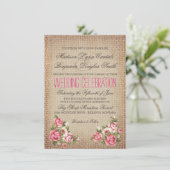  roze rozen roustic Burlap Wedding Invites Kaart (Staand voorkant)