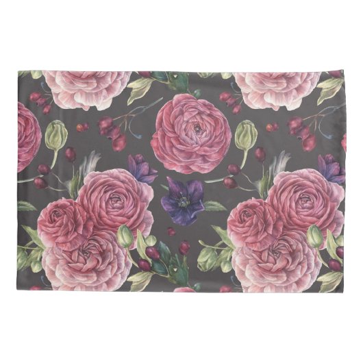 Roze rozen roze antic op grijs patroon kussensloop (Achterkant)