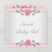 Roze Rozen Roze Baby Meisje Douche Kaart (Voorkant / Achterkant)