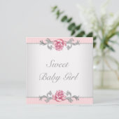 Roze Rozen Roze Baby Meisje Douche Kaart (Staand voorkant)