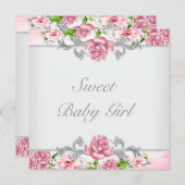 Roze Rozen Roze Baby Meisje Douche Kaart (Voorkant / Achterkant)