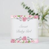 Roze Rozen Roze Baby Meisje Douche Kaart (Staand voorkant)