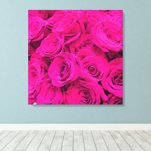 Roze rozen roze bloemen roze bloemig canvas afdruk (Insitu (Houten vloer))