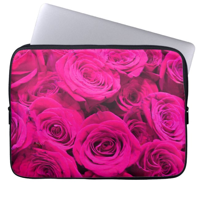 Roze rozen roze bloemen roze bloemig laptop sleeve (Voorkant)