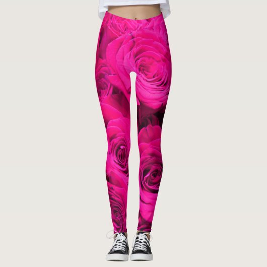 Roze rozen roze bloemen roze bloemig leggings (Voorkant)