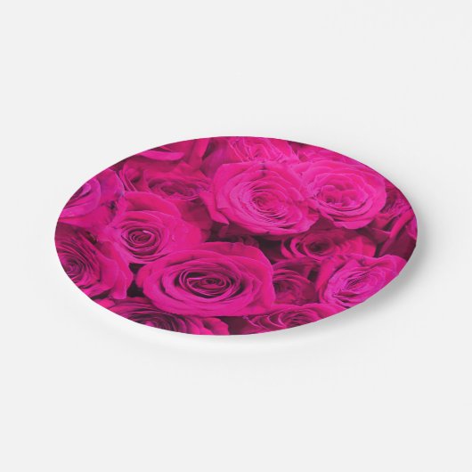 Roze rozen roze bloemen roze bloemig papieren bordje (Gekanteld)