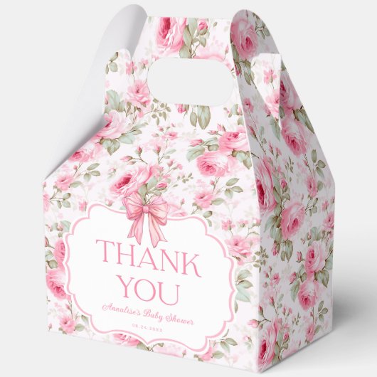 Roze Rozen Roze Bow Meisje Baby shower Dank u Bedankdoosjes (Voorkant)