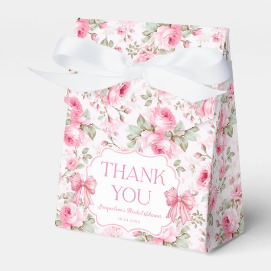 Roze Rozen Roze Strik Bruidsfeest Bedankt Bedankdoosjes (Voorkant Zijde)