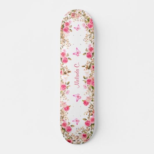 Roze Rozen & Roze Vlinders Persoonlijk Skateboard (Voorkant)
