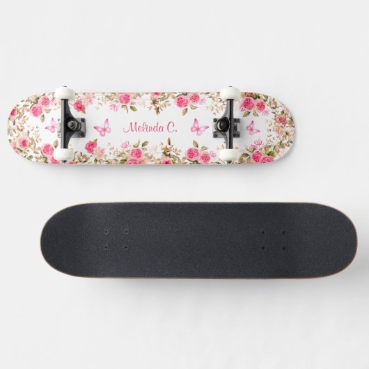  Roze Rozen & Roze Vlinders Persoonlijk Skateboard (Horizontaal)