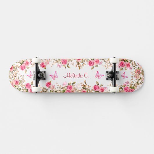  Roze Rozen & Roze Vlinders Persoonlijk Skateboard (Horizontaal)