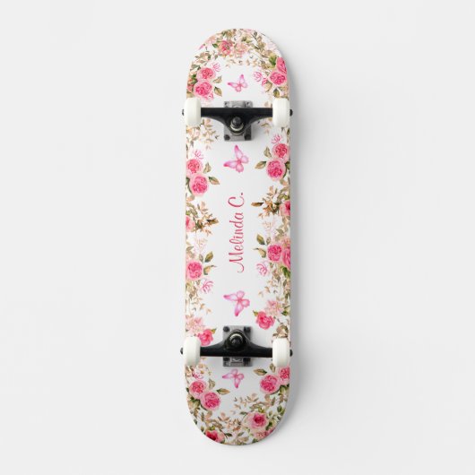  Roze Rozen & Roze Vlinders Persoonlijk Skateboard (Voorkant)