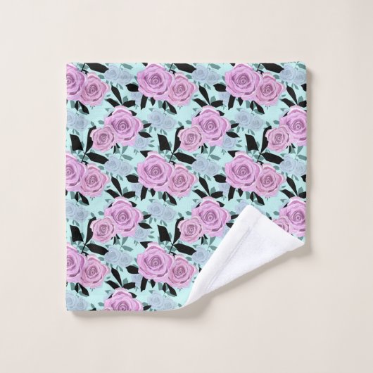 roze rozen, rozen, achtergrond turkooizen bad handdoek (Wasdoekje)
