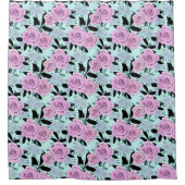 roze rozen, rozen, achtergrond turkooizen douchegordijn (Voorkant)