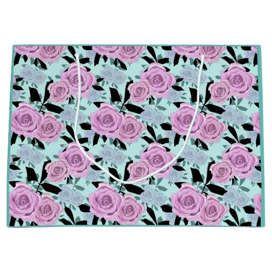 roze rozen, rozen, achtergrond turkooizen groot cadeauzakje (Voorkant)