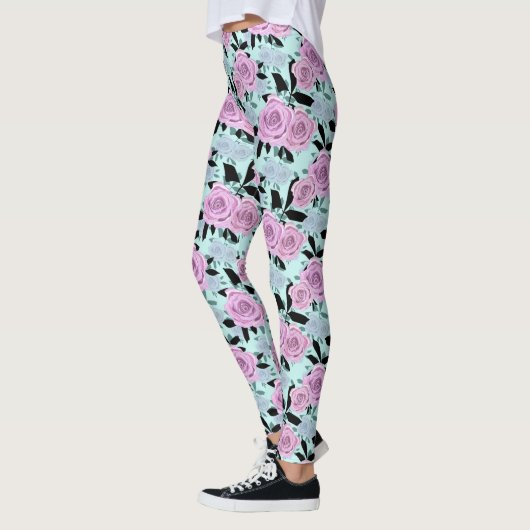 roze rozen, rozen, achtergrond turkooizen leggings (Links)