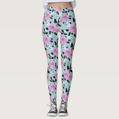 roze rozen, rozen, achtergrond turkooizen leggings (Voorkant)