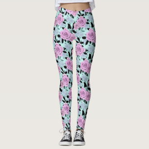 roze rozen, rozen, achtergrond turkooizen leggings