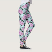 roze rozen, rozen, achtergrond turkooizen leggings (Rechts)