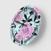 roze rozen, rozen, achtergrond turkooizen ronde klok (Hoek)