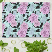 roze rozen, rozen, achtergrond turkooizen theedoek (Gevouwen)