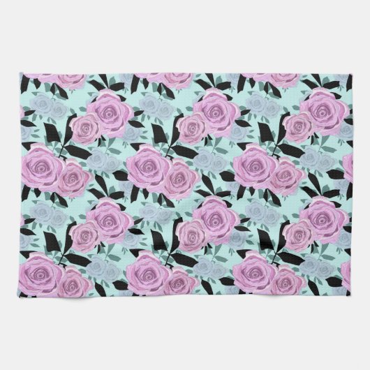 roze rozen, rozen, achtergrond turkooizen theedoek (Horizontaal)