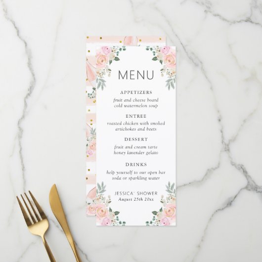 Roze Rozen & Rozen Bruidsdouche Menu (Voorkant / Achterkant in situ)