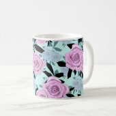 roze rozen, rozen , turquoise achtergrond koffiemok (Voorkant rechts)