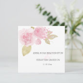** Roze Rozen - RSVP QR Gold Floral AR15 Huwelijk Kaart (Staand voorkant)