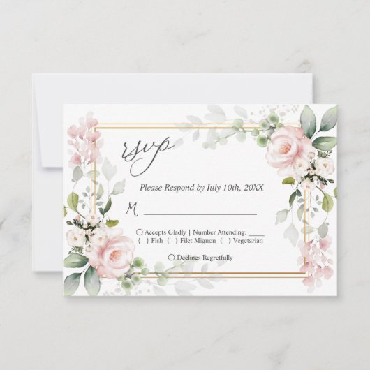 Roze rozen RSVP Reply Kaart (Voorkant)