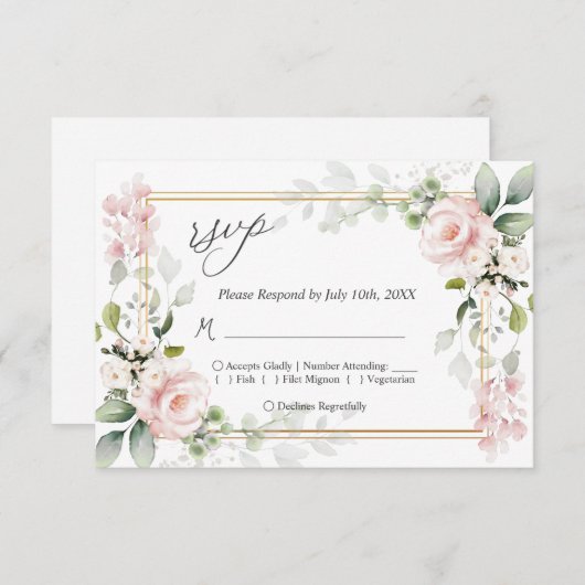 Roze rozen RSVP Reply Kaart (Voorkant / Achterkant)