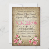  roze rozen Rustic Wedding Invitations Kaart (Voorkant)
