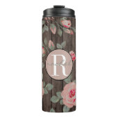 Roze Rozen/Rustiek Hout Monogrammed Thermal Tumble Thermosbeker (Voorkant)
