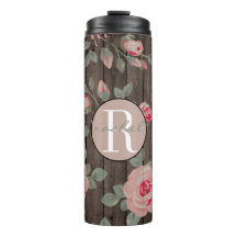 Roze Rozen/Rustiek Hout Monogrammed Thermal Tumble