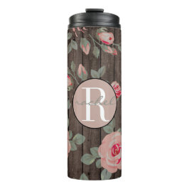 Roze Rozen/Rustiek Hout Monogrammed Thermal Tumble Thermosbeker