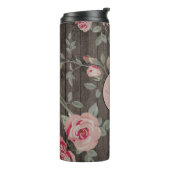 Roze Rozen/Rustiek Hout Monogrammed Thermal Tumble Thermosbeker (Gedraaid links)