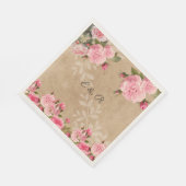  roze rozen, rustiek papier, bruiloft, op maat servetten (Hoek)