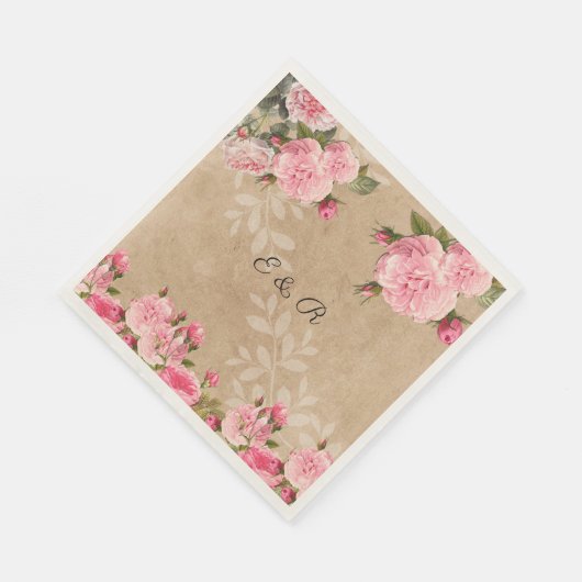  roze rozen, rustiek papier, bruiloft, op maat servetten (Hoek)