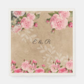  roze rozen, rustiek papier, bruiloft, op maat servetten (Voorkant)