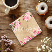  roze rozen, rustiek papier, bruiloft, op maat servetten