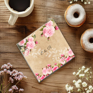  roze rozen, rustiek papier, bruiloft, op maat servetten