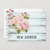Roze Rozen Rustieke Aqua Fence Nieuw adres Aankondigingskaart (Voorkant / Achterkant)