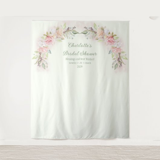 Roze Rozen Sage Groen Vrijgezellenfeest Foto Achte Wandkleed (Voorkant)