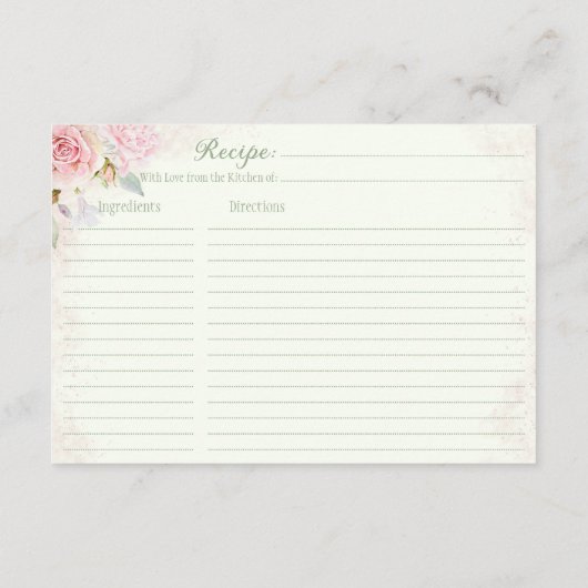 Roze Rozen Sage Groen Vrijgezellenfeest Recept Informatiekaartje (Achterkant)