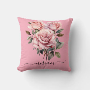Roze rozen saliegroen klassiek bloemmotief kussen