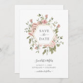 Roze rozen save the date (Voorkant / Achterkant)